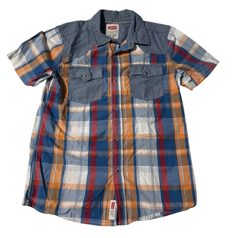 Levi’s Boys Plaid Button-Up Shirt – Short Sleeve – Size M (10–12) – 100% Cotton